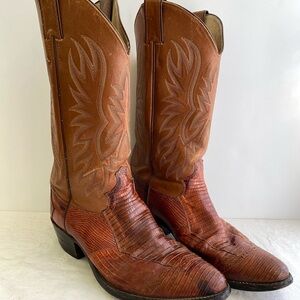 Justin Cowboy Boots, Brown Lizard, Men's Size 9D, Iguana, Made in USA